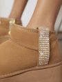 Women's Camel Color Snow Boots With Diamond Decoration