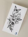 1pc Black Flower, Butterfly & Botanical Pattern Temporary Tattoo Sticker For Arm, Chest, Abdomen And Back