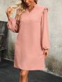 Women's Elegant Solid Color Long Sleeve Dress With Back Buttons