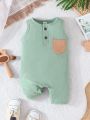 2pcs/Set Baby Boy Casual Color-Block Romper Shorts With Pocket