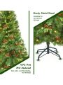 Gymax 7 ft Pre-lit Hinged Christmas Tree Holiday Decor w/ LED Lights Metal Stand