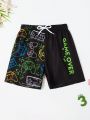 Young Boys Game Console Printed Drawstring Swimming Trunks