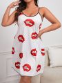 Plus Size Women's Home Dress With Lip Print