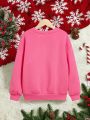 Girls' Casual Christmas Cartoon Pattern Long Sleeve Round Neck Sweatshirt, Suitable For Autumn And Winter