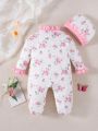 SHEIN Baby Girl Floral Print Ruffle Trim Footed Sleep Jumpsuit