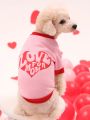 PETSIN 1pc Valentine'S Day Love Heart Printed Pink Warm Pet Sweater Without Hood For Cats And Dogs
