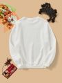 Girls Halloween Print Drop Shoulder Sweatshirt