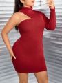 SHEIN SXY Plus Turtleneck Asymmetrical Shoulder Sweater Dress