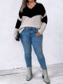 SHEIN LUNE Plus Two Tone Drop Shoulder Sweater