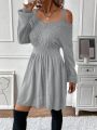 SHEIN Privé Cold Shoulder Cable Knit Sweater Dress