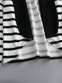 SHEIN LUNE Plus Size Striped Shawl Collar Coat