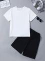 Teen Boy Letter Print Short Sleeve T-Shirt And Shorts Set