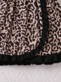 SHEIN Kids HYPEME Little Girls' Leopard Print Black Short Sleeve Dress With Ruffled Hem Detail