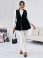 SHEIN Privé Plus Size Drawstring Waistcoat Vest, Business Casual Style
