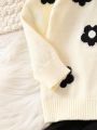 Baby Girls' Casual Romantic Lovely Flower Pattern Sweater And Short Skirt Set