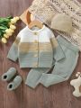 Baby Boy And Child's Contrasting Cardigan And Solid Color Sweater And Trousers Set