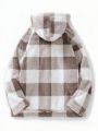Men's Plus Size Single-Breasted Gingham Teddy Hooded Jacket