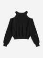 SHEIN Teenage Girls' Long Sleeves Off-Shoulder Casual Sweater