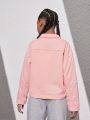 Girls' Spring New Solid Color Zipper Front Drop Shoulder Jacket