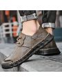 Men's Casual Shoes, Handmade, Classic All-match, Retro Style, Pure Color, Low-cut, Round Toe, Soft Bottom, Soft Surface, Loafers, Youthful, Fashionable, Small Pu Leather Shoes, Khaki, Daily Wear, Stylish Style
