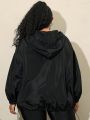 SHEIN CURVE+ Plus Size Women's Drawstring Hooded Jacket