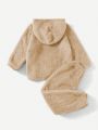 SHEIN Toddler Boys' Casual Teddy Sweatshirt And Long Pants Set