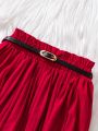 SHEIN Kids Nujoom Little Girls' Fashionable Paper Bag Waist Pleated Skirt With Belt