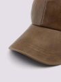 1pc Ladies' Vintage Style Distressed Solid Color Leather Duckbill Beret Cap For Daily, Streetwear, Travel, All Seasons