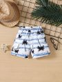 Baby Boys' Coconut Tree Print Casual Shorts, Perfect For Beach Vacation In Summer