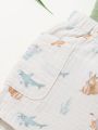 SHEIN 3pcs Baby Boys' Cartoon Animal Pattern Side Tape Pocket Shorts Set