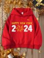 1pc Teen Boys' Casual Cartoon 2024 New Year Printed Long Sleeve Sweatshirt For Autumn And Winter