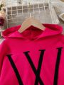 Girls' Hooded Sweater Dress With Letter Print, For Tween