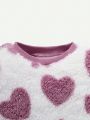 Cozy Cub Infant Girls' Coral Fleece Heart Shaped Pattern Color Block Round Neck Thick Sweatshirt