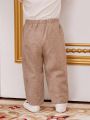 SHEIN Baby Boy Casual Decorative Button Solid Color Skinny Pants