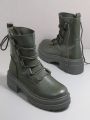 Faux Leather Lace-Up Lug Sole Combat Boots