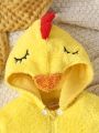 SHEIN Infant Boys' Cute Embroidered Duck Long Sleeve Plush Costume Winter Outfit