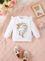 Baby Girl Unicorn Print Ruffle Trim Sweatshirt