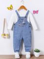 Baby Girl Butterfly Embroidery Denim Overalls Without Tee