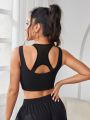 Letter Graphic Contrast Piping Sports Bra