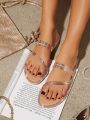 Women'S Flat Sandals With Rhinestone Décor