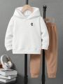 SHEIN Kids EVRYDAY Toddler Boys' Fashionable Street Style Hooded Sweatshirt Set