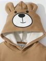 SHEIN Kids QTFun 3pcs/set Cartoon Bear Pattern Fleece-lined Hoodie, Sweatpants, And Sleeveless Jacket For Comfortable Toddler Boys