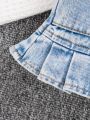 SHEIN Baby Girls' Washed Denim Skirt With Ruffled Hem