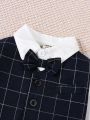 2pcs/Set Baby Boys' Spring Casual Plaid Elegant Vintage 2 In 1 Suit Shirt & Pants, Great For Going Out