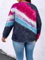 SHEIN LUNE Plus Size Tie Dye Color Block Drop Shoulder Sweatshirt
