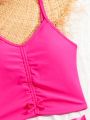 Tween Girls' Ruffle Detail Cami Top & Heart Print Shorts Tankini Swimsuit Set