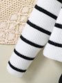 Tween Girl Striped Pattern Drop Shoulder Sweater