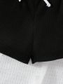 3pcs/Set Baby Boys' Casual Drawstring Shorts In Black, White And Gray