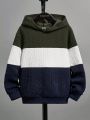 SHEIN Kids SPRTY Tween Boy Color Block Hooded Sweatshirt