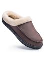 Mens Leather Slippers Comfy Handmade Stitch Slip-on House Shoes Warm Fur Lined Rubber Sole Indoor Outdoor
